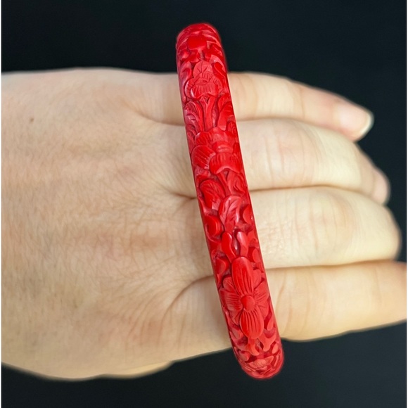 China 1890-1910 Antique Victorian Era Large Carved In Red LacquerCinnabar Wood - Picture 4 of 7